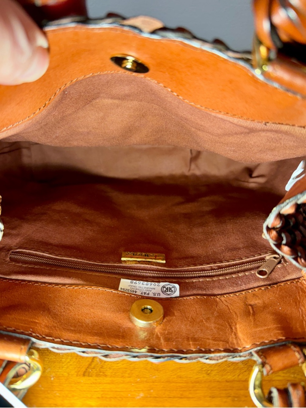 Talbots Woven Leather Crossbody Bag, Rich Brown; Magnetic Close, Braided Straps - Picture 11 of 16